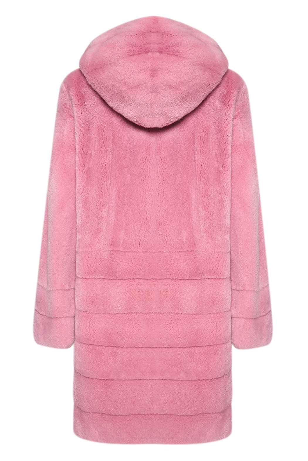 Пальто из меха норки с капюшоном розовое